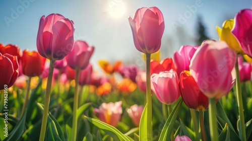 Vibrant tulips on a bright spring day