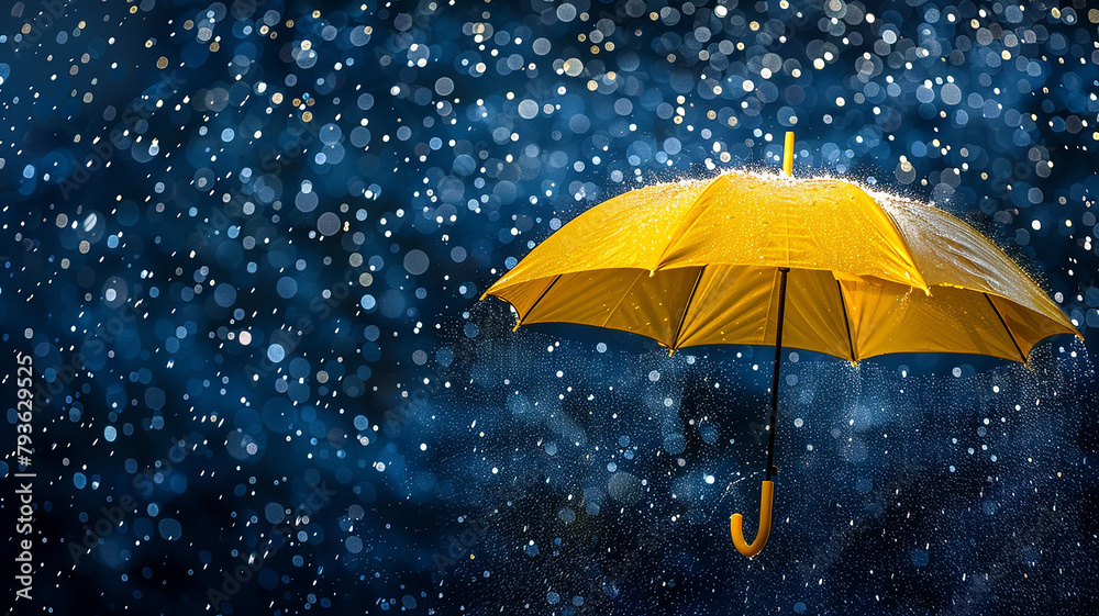 Yellow Umbrella Under Rain against water drops