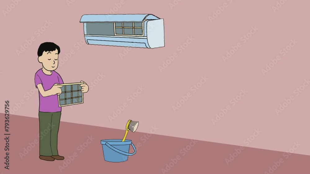 2d animated cartoon Cycle loop of the air conditioner repair man ...
