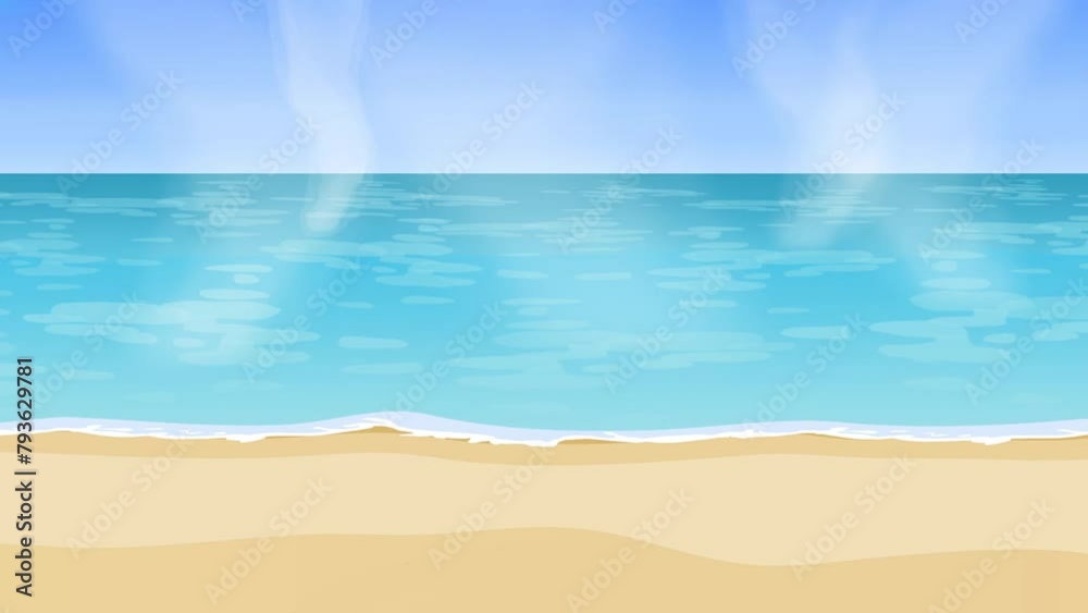 2d animated cartoon background of the sandy beach of the sea where water vapor moves up and evaporates. 4K resolution.