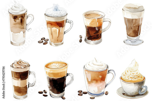 Watercolor hot coffee cup on white background