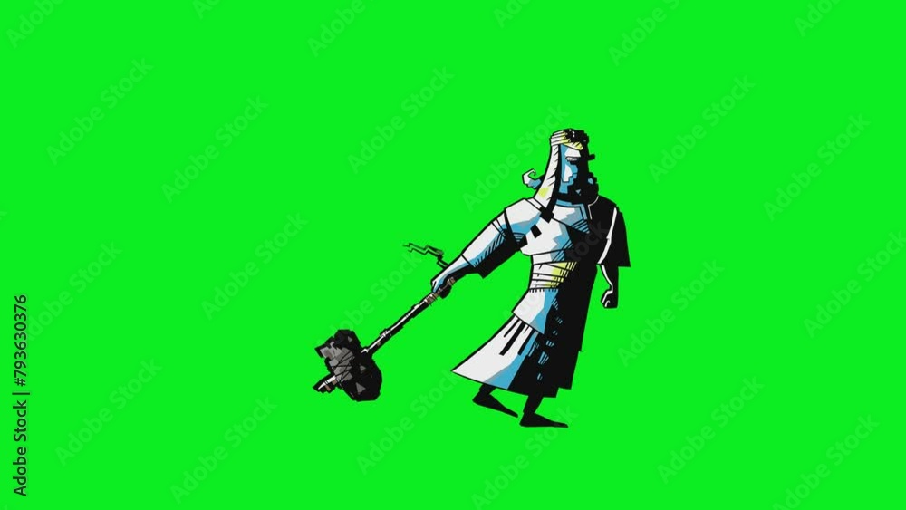 2d animated cartoon Violent male character walking from left to right angrily holding a hammer or sledgehammer in green screen chroma key. 4K resolution. 2d animated cartoon Violent male character walking from left to right angrily holding a hammer or sledgehammer in green screen chroma key. 4K resolution.