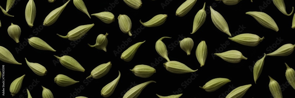 Okra seeds on a black background. Okra seeds on a black background.