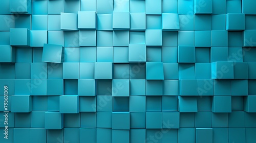 Bright cyan squares on a 2D card, arranged in a staggered pattern to create depth photo