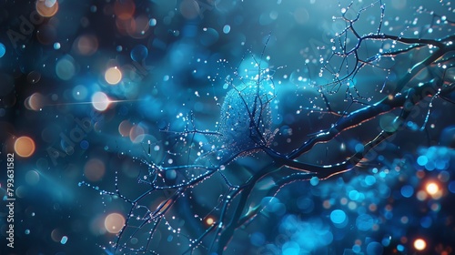 Vibrant Blue Neuron Illuminated: Stunning Medical Imaging Aesthetics