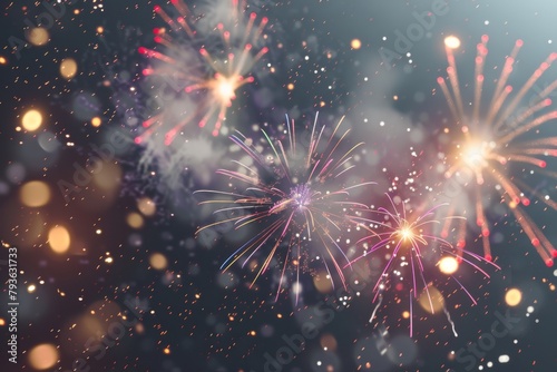 Festive fireworks exploding on a transparent white backdrop, adding vibrancy © Cloudyew