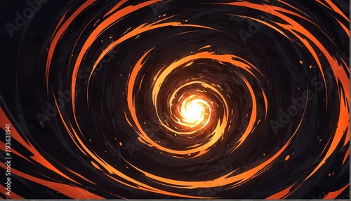 abstract black spiral flame burning sparks effects anime cartoon style background from Generative AI