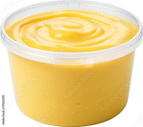 clear plastic container cup of cheese dip sauce isolated on white or transparent background,transparency 