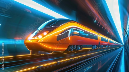 orange futuristic train running high