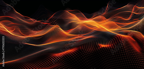 Bold pixel background with jet black and fiery orange waves, dramatic and attention-grabbing. photo