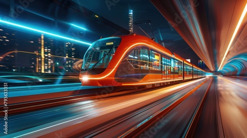 orange futuristic train running high