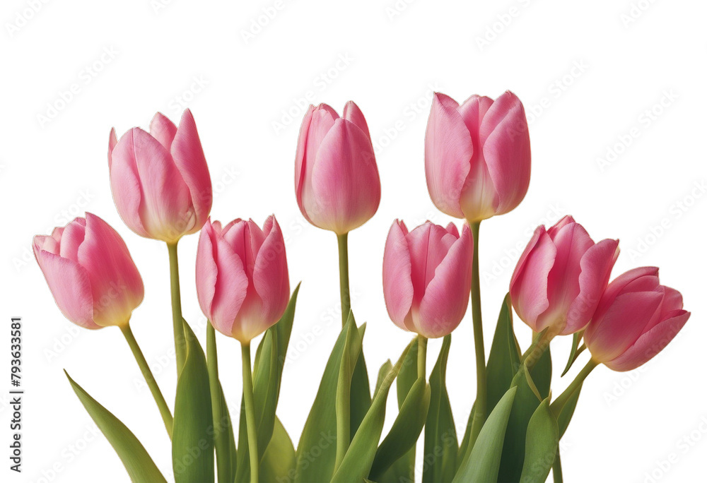 close up on group of pink petal tulip flowers blossom 