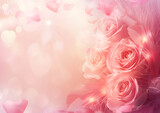 pink background with pink roses and feathers