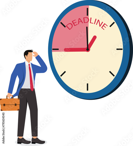 Desperate businessman standing in front of burning clock with head in hands, late for time out, missed opportunity, deadline, urgent time