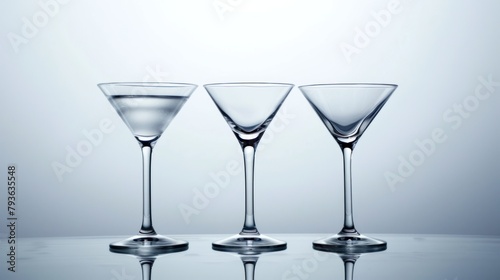 three empty martini glasses bar