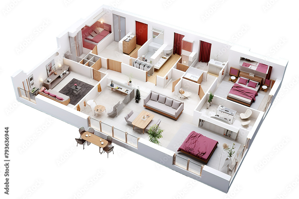 Floor plan top view. Apartment interior 3D render isolated on a ...