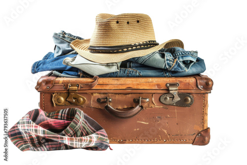 Travel Suitcase With Clothes and Hat