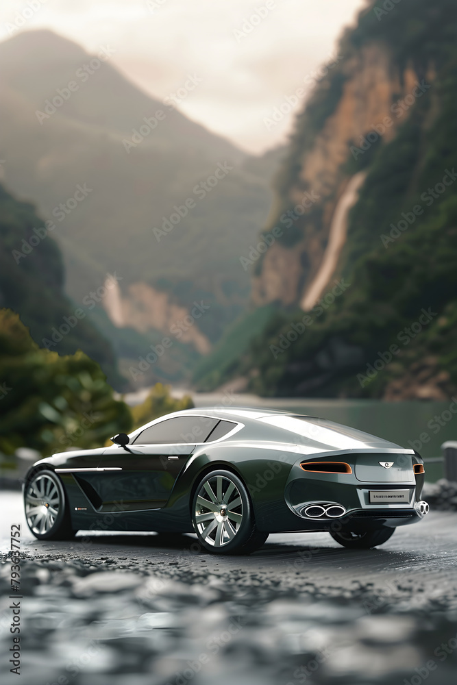 Luxury Embodiment: Detailed Snapshot of a High-End Rear-Wheel Drive Car Model in Scenic Surroundings