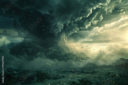 Generative ai on theme of scary ominous huge hurricane tornado, apocalyptic dramatic background photo