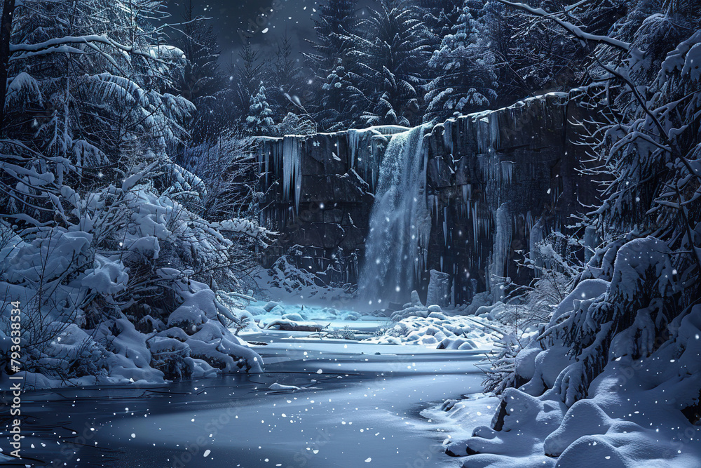 Naklejka premium Generative ai on theme of beautiful majestic waterfall in natural nature, national park attraction