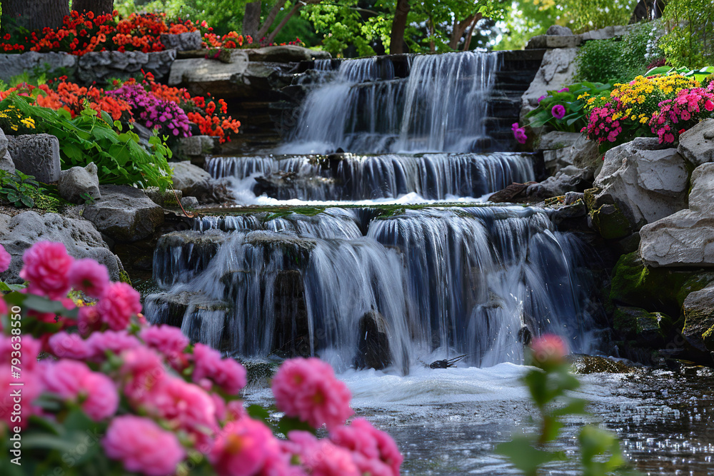 Generative ai on theme of beautiful majestic waterfall in natural nature, national park attraction