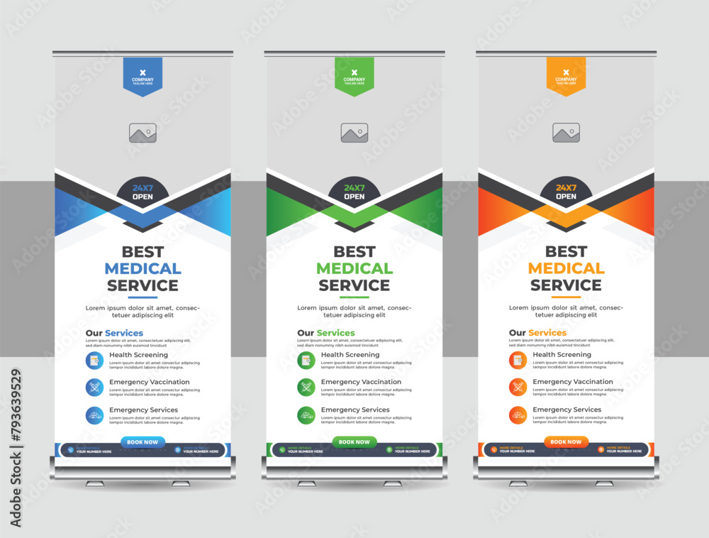 Medical rollup banner template, advertising, medical, biology, banner or signage standee layout vector Medical rollup banner template, advertising, medical, biology, banner or signage standee layout vector