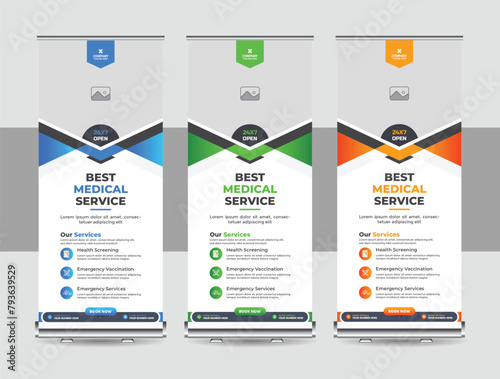 Medical rollup banner template, advertising, medical, biology, banner or signage standee layout vector