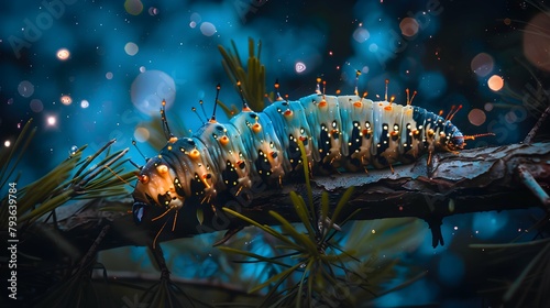 caterpillar on a branch in the night photo