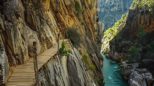 Caminito del Rey walking trail , Kings little pathway, Beautiful views of El Chorro Gorge, Ardales, Malaga, Spain