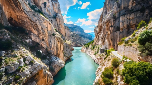 Caminito del Rey walking trail , Kings little pathway, Beautiful views of El Chorro Gorge, Ardales, Malaga, Spain