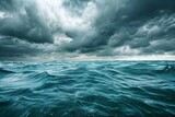 Stormy ocean with dark storm clouds on a soft transparent white surface, ideal for dramatic marine compositions