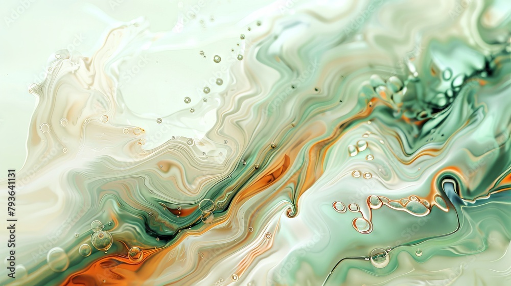 Tranquil and graceful abstract liquid swirls imbue a sense of tranquility and calm against white