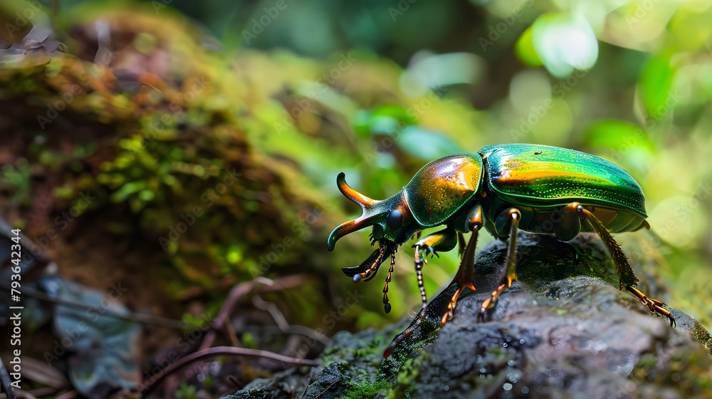 Beetle : Sawtooth beetle (Lamprima adolphinae) is a species of stag beetle in Lucanidae family found on New Guinea and Papua. Beautiful Gold and green metallic color beetles, selective focus Beetle : Sawtooth beetle (Lamprima adolphinae) is a species of stag beetle in Lucanidae family found on New Guinea and Papua. Beautiful Gold and green metallic color beetles, selective focus
