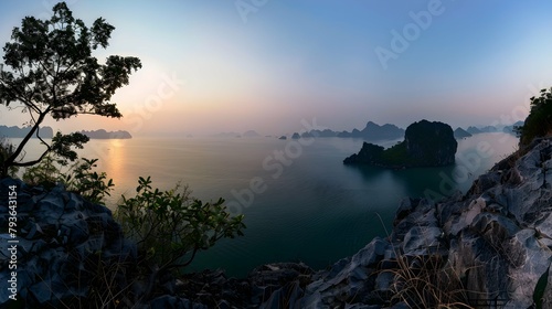 Beautiful landscape Halong Bay view from adove the Bo Hon Island. Halong Bay is the UNESCO World Heritage Site, it is a beautiful natural wonder in northern Vietnam photo