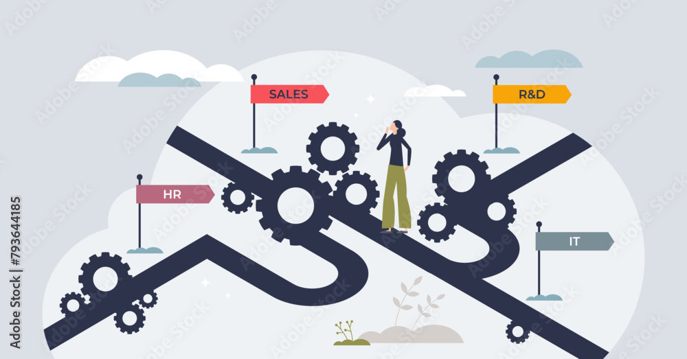 Workforce planning and effective employee management tiny person concept. Job strategy and various position offers for company human resources vector illustration. Talent development and training.