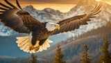 Wings of Freedom: Majestic Bald Eagle in Flight at Sunset