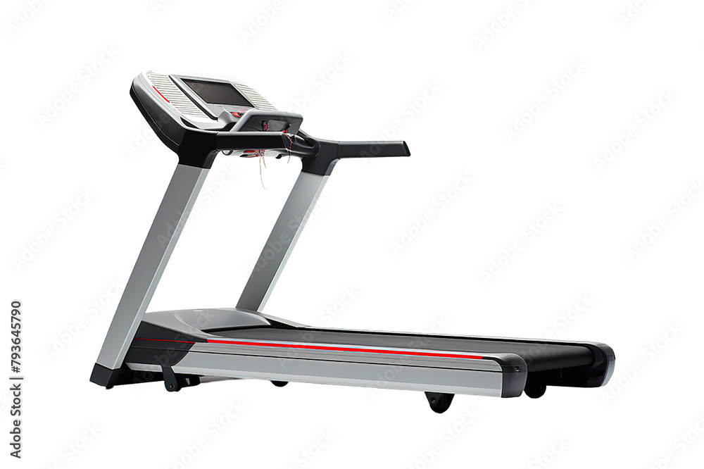 Modern treadmill near light wall in room isolated on a Transparent background. Generative AI Modern treadmill near light wall in room isolated on a Transparent background. Generative AI