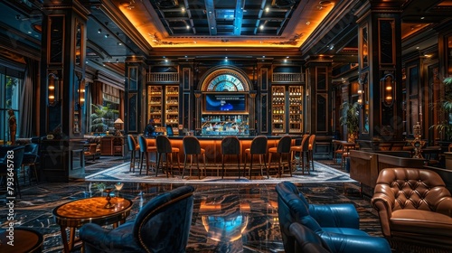 VIP and High Roller Areas: A photo capturing the ambiance of a VIP lounge in a casino, with dim lighting and a sophisticated atmosphere