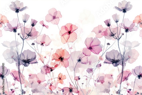 Botanical illustration of delicate flowers on a transparent white background, perfect for natural-themed graphics © Cloudyew