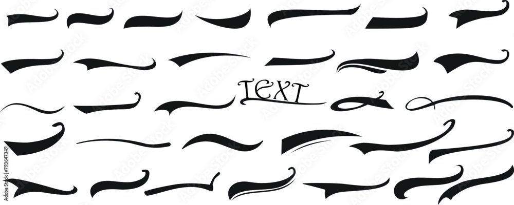 Elegant calligraphic swirls, Typography Underline design elements on white background. Perfect for branding, logos. Clean, vector set, Embellish text, graphic designs Elegant calligraphic swirls, Typography Underline design elements on white background. Perfect for branding, logos. Clean, vector set, Embellish text, graphic designs
