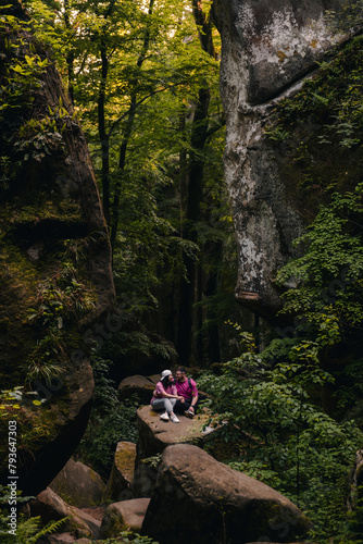 couple tourists hiking at canyon in the forest © phpetrunina14
