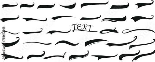 Elegant calligraphic swirls, Typography Underline design elements on white background. Perfect for branding, logos. Clean, vector set, Embellish text, graphic designs