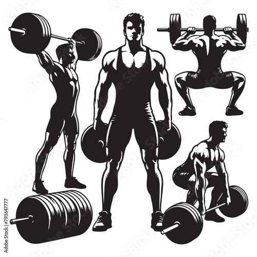 Silhouette set of weightlifter