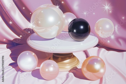Elegant Pastel-Hued Spheres on Silk Fabric Under Soft Lights
