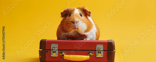 Tiny Traveler: Guinea Pig Perched on Vintage Suitcase