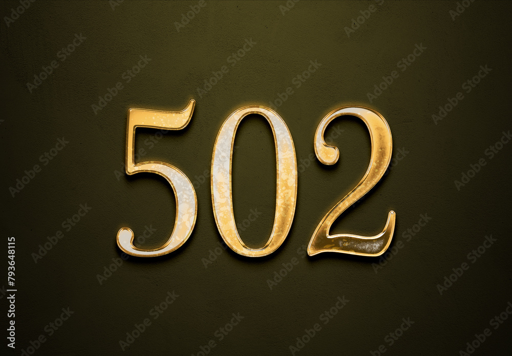 Old gold effect of 502 number with 3D glossy style Mockup. Old gold effect of 502 number with 3D glossy style Mockup.
