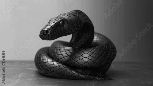 A black snake with a diamond pattern on its body. The snake is curled up and he is sleeping