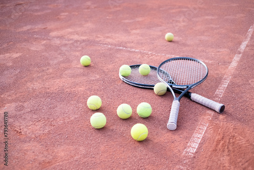 tennis racket and ball on court