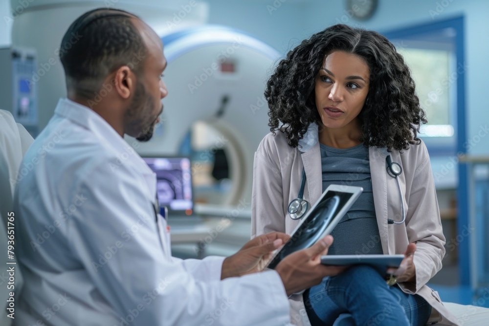 African American Female Doctor Discussing Medical Scans with Colleague African American Female Doctor Discussing Medical Scans with Colleague