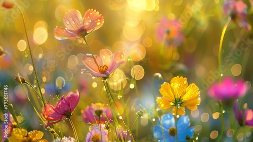 Vibrant flowers in the sun, creating a happy natural landscape © gn8